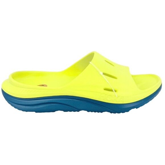 Hoka Men's One One Ora Recovery Slide Sandals Size 12 Yellow Blue Lagoon NWOB - Picture 2 of 14